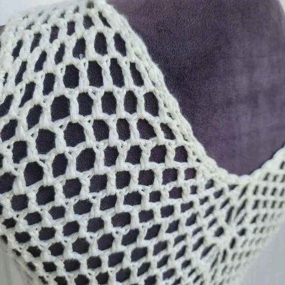 White Cotton Blend Crochet Fishnet Fringe Sleeveless Sweater Top Sweater Sz S/M - Picture 5 of 10